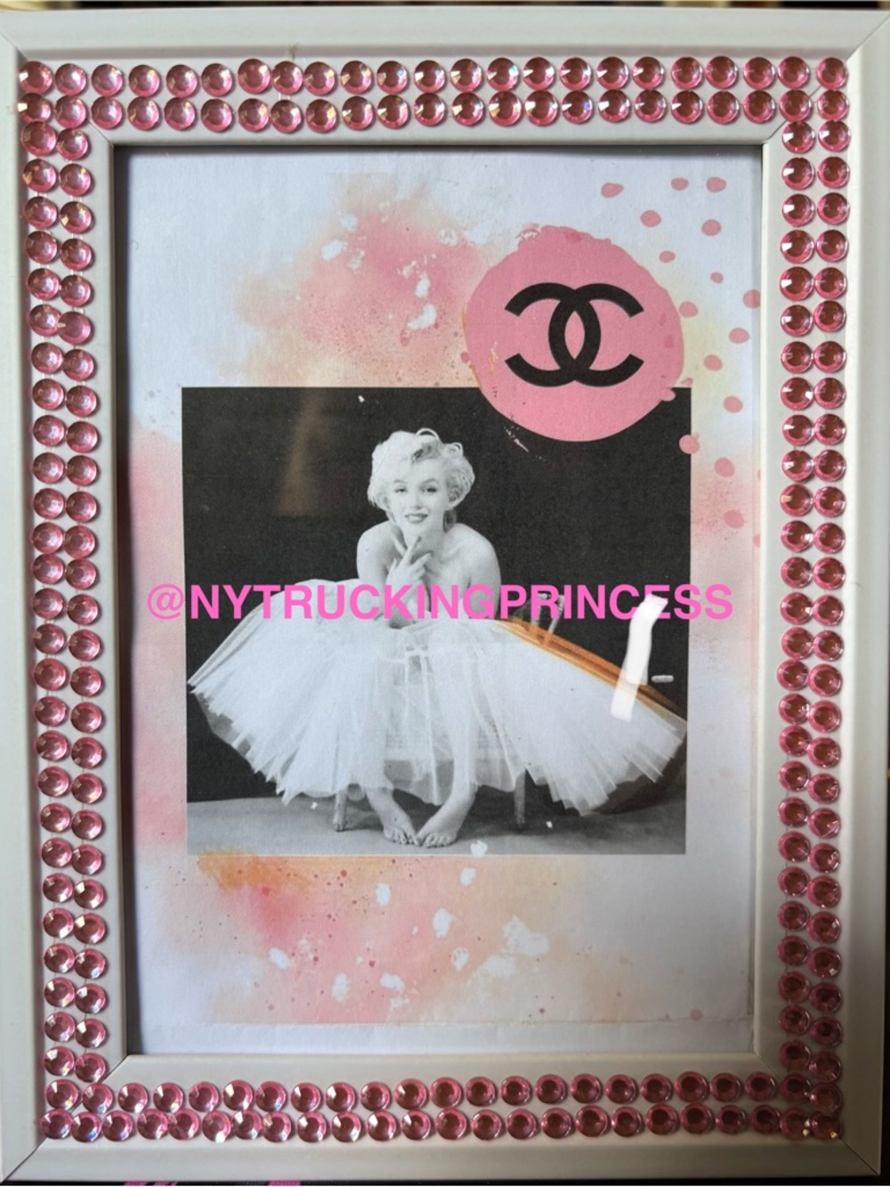 Marilyn Monroe Framed Art Print with Pink Crystal Border-5x7 inches
